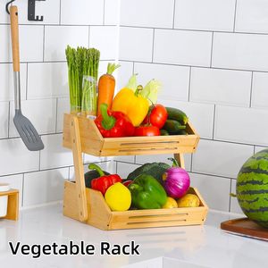 专业现代型竹制两层厨房储物架，用于食品容器、面包、蔬菜储存 - Product Image 6