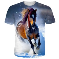 Comercio Exterior Transfronterizo, Novedad 2025, Camiseta Casual de Manga Corta para Hombre, Estilo Europeo Americano, con Estampado Digital 3D de Caballo