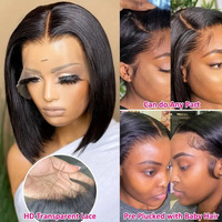 Proveedor Destacado: Pelucas Bob Cortas Lisas de Cabello Humano, Pre-arrancadas, con Encaje Frontal HD Transparente, de Cabello Humano Virgen Birmano, Sin Pegamento