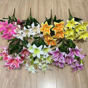 9 teste 3 gemme Real Touch tigre giglio decorativo Bouquet di fiori artificiali per la sistemazione di nozze casa altra decorazione - Product Image 1