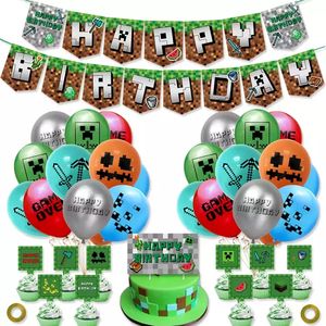 Globos de látex con estampado de temática de <span class=keywords><strong>juego</strong></span> de bloque, suministros para fiesta de cumpleaños, cartel de píxel de feliz cumpleaños, Bandera de tracción, Impresión de minero, venta al por mayor - Product Image 2