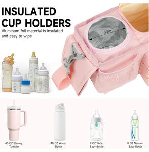 Organisateur universel pour poussette de bébé, sac de rangement matelassé avec porte-gobelet isotherme, sac à couches imperméable - Product Image 6