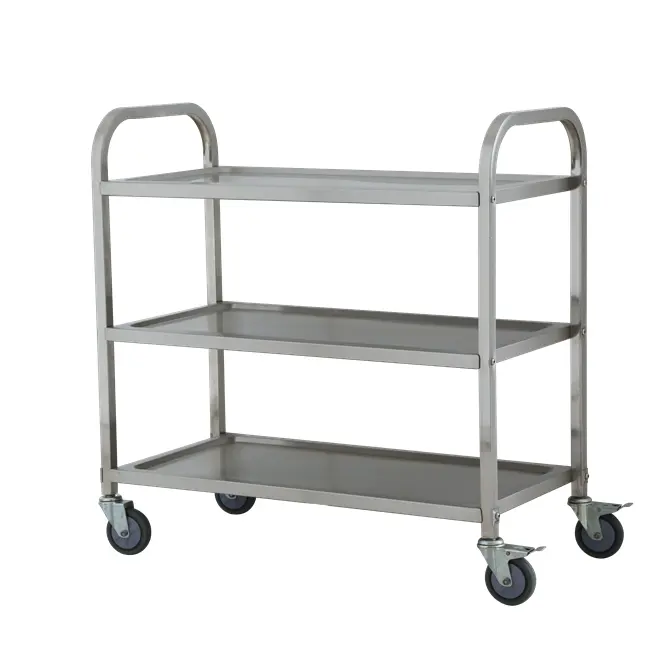 Good Quality 3 Tier Kitchen Dining hall Food service Utility Cart Commercial Stainless Steel Wheeling meal Delivery Trolley