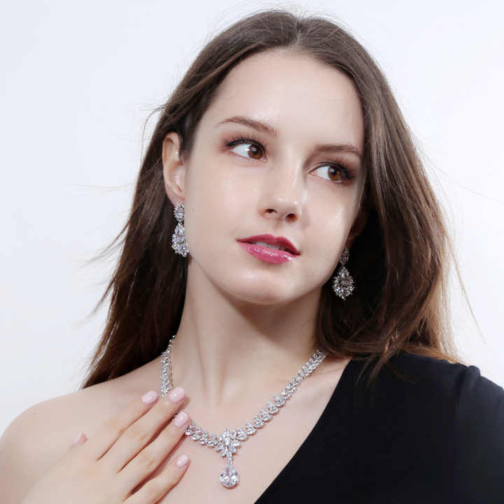 Madison Tyler Cubic Zirconia Jewelry Set - Necklace & Earrings For Wedding, Prom, Party, Silver Rhinestone - View #8