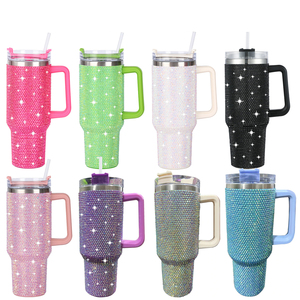 Gobelet isotherme de luxe en acier inoxydable scintillant de 40 oz avec paille et poignée, performance thermique de 6 à 12 heures, design par sublimation - Product Image 3