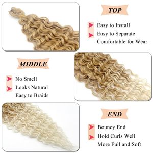 Extensions de cheveux Remy au crochet style bohème, double trame machine, légères, unisexes, tresses Deep Ocean Wave, 24 pouces, 2 paquets, extensions Water Wave - Product Image 3