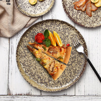 Assiettes de dîner en céramique à texture de fausse pierre de style japonais rétro, plateau à steak, plat de cuisson, plaque à pizza, compatible micro-ondes