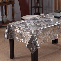 Nappe en PVC RNPT Grise Effet Feuille Métallisée, Dos en Tissu, Opaque, Nettoyage Facile pour Salle à Manger, Cuisine, Café