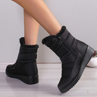 Bottes d'hiver noires pour femmes en gros, bottines chaudes doublées de fourrure, bottes compensées imperméables antidérapantes à fermeture éclair latérale