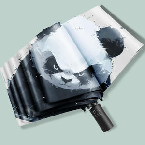 Parapluie automatique de style chinois Panda, petit ours, garçons, protection solaire, anti-UV, colle noire, pliable, double usage, soleil et pluie - Product Image 1