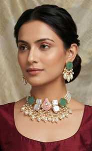 Conjunto de Collar Gargantilla Vintage con Diamantes de Imitación Rojos y Perlas de Imitación para Mujer, Joyería de Boda - Product Image 6