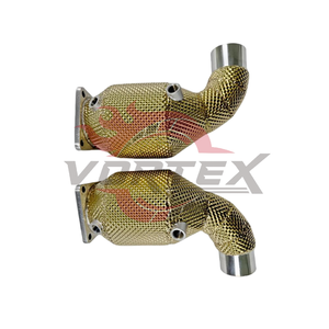 ท่อลงสแตนเลส 304 ขัดเงาสีทอง Vortex พร้อมแผ่นกันความร้อนสำหรับ Porsche 911 997.2 Turbo S ชุดอุปกรณ์ป้องกันความร้อน - Product Image 3