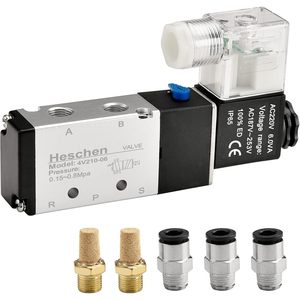 Válvula Neumática Eléctrica Heschen 4V210-06 220VAC de 5 Vías y 2 Posiciones, Bobina Simple PT1/8, Aluminio - Product Image 1