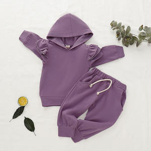 Ensemble de vêtements pour filles style explosion : sweat à capuche couleur unie avec manches en dentelle + pantalon, ensemble deux pièces pour enfants - Product Image 5