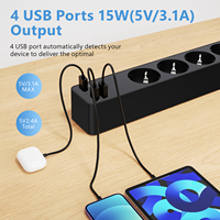 JINGMIN - Regleta de Alimentación con Cable de Extensión de 1.5M y 2500W, 4 Puertos USB Tipo C, Protección Contra Sobrecargas, Interruptor de Seguridad, Enchufe con Garantía de 12 Meses