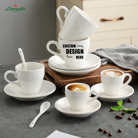 Ensemble de tasses à café et soucoupes en céramique blanche unie pour expresso, style italien nordique, en porcelaine, pour latte, thé, lait, pour le bureau