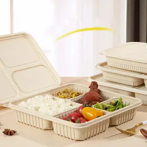 Bioqingquan 3/4/5 Compartiment Afbreekbaar Wegwerp Servies Afhaalpakket Sushi Box Cornzetmeel Bento Lunchbox