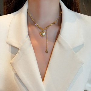 Colliers Lariat Tendance <span class=keywords><strong>en</strong></span> Acier Inoxydable avec Pendentif Cœur d'Amour, Bijoux <span class=keywords><strong>en</strong></span> Acier Inoxydable pour Femme - Product Image 6