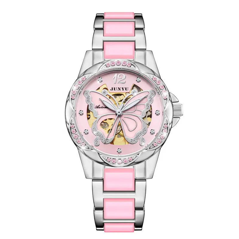 Automatic Mechanical Women's Watch With Butterfly and Diamond Design Lovely Asian Style Girls' Watches