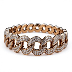 Rose Gold <b>Silver</b> Plated Unisex 925 <b>Silver</b> Hip Hop Iced Out Cuban Link <b>Bracelet</b> Moissanite <b>Bangle</b> Rhinestone Inlaid - Product Image 2