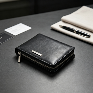 Portefeuille court classique en cuir noir avec fermeture à bouton-pression, porte-cartes multi-compartiments - Product Image 4