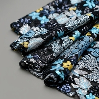 Tissu en maille respirant en polyester brodé floral, perlé et à sequins pour vêtements, manteaux/vestes, et tenues de danse