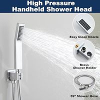 Système de douche chromé, robinet de baignoire avec buse de baignoire, pommeau de douche haute pression et douchette à main