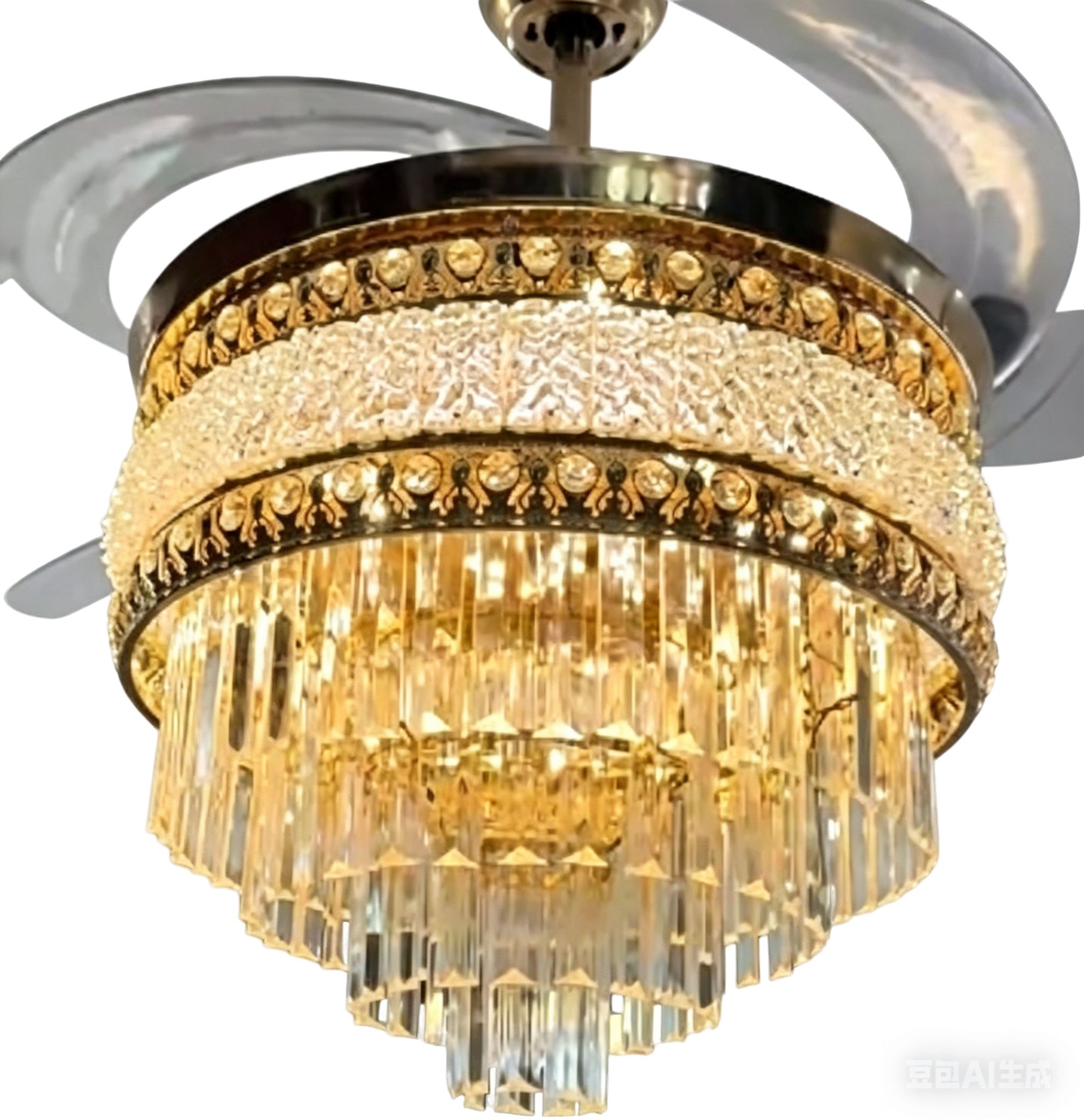 Modern Crystal Chandelier Restaurant Bedroom LED Light Intelligent Frequency Conversion Ceiling Fan Lamp