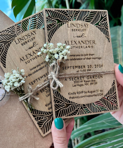 Cartes <span class=keywords><strong>d</strong></span>'invitation de mariage gravées au laser en bois, design artistique, cadeaux souvenirs pour invités, OEM ODM - Product Image 3