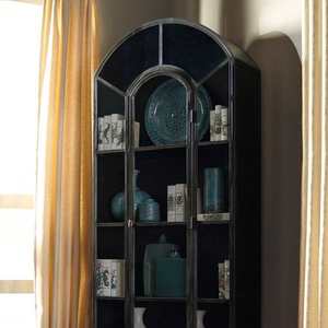 American Custom Modern Living Room <strong>Bookcase</strong> with Oak <strong>Wood</strong> and Glass Door Display Cabinet <strong>Solid</strong> Black Arch Wine Cabinet Locker - Product Image 4