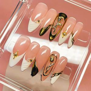 Faux ongles en acrylique réutilisables faits à la main, carrés, élégants, couleurs mélangées, design français élégant <span class=keywords><strong>pour</strong></span> l'art des ongles à presser, salon - Product Image 5