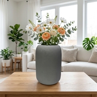 Pot de fleurs cylindrique en résine de pierre, texture ciment gris clair moderne, surface brossée, décoration maison et jardin
