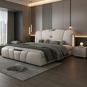 Cama Moderna de Lujo Tapizada con Luz Nocturna LED, 4 Opciones de Almacenamiento, Estructura/Mecanismo de Elevación a Gas, Muebles de Dormitorio de Cuero con Diseño de Huella de Gato - Product Image 1