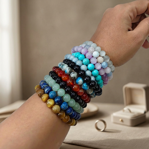 Bracelets en pierres naturelles perlées, élastiques, avec boules de pierres précieuses, taille personnalisable, unisexe, cadeau, anniversaire, à porter - Product Image 2