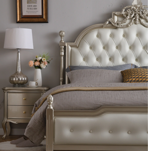 Lit rembourré de style français de 1,8 m, lit king-size avec cadre en bois et tête de lit capitonnée, meubles de luxe pour chambre principale - Product Image 2