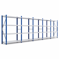 Étagère de rangement métallique bleue à 4 niveaux, haute capacité, durable, système de rayonnage en acier blanc à longue portée, hauteur réglable, robuste