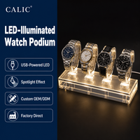 Présentoir à montres en acrylique Calic éclairé par LED, transparent, alimenté par USB, 4 emplacements, pour boutique, personnalisable, en gros