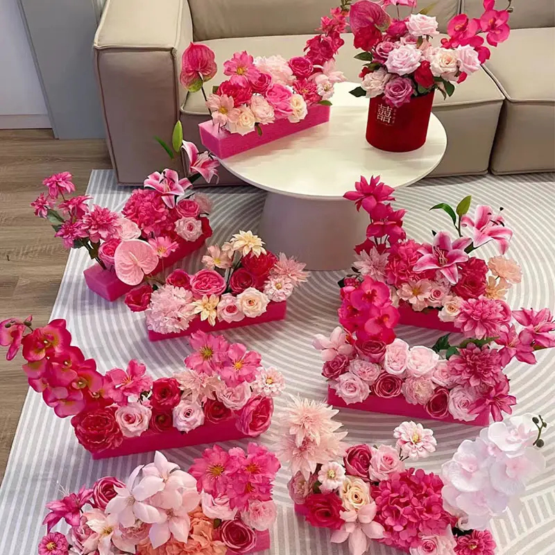ดอกไม้ประดิษฐ์ประดับโต๊ะทรงกลมสำหรับงานแต่งงานประดับมุกดอกไม้ประดิษฐ์พวงดอกกุหลาบดอกไม้ปลอม