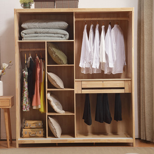 Armario Corredizo Moderno Minimalista de Madera Maciza con Puertas Dobles, Mueble de Dormitorio con Almacenamiento, Color Madera Natural - Product Image 3