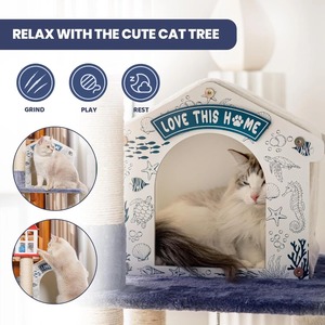 Hiện đại đa cấp Mèo cây tháp đóng mở gỗ và sisal nền tảng với <span class=keywords><strong>scratching</strong></span> bài viết lớn mèo chung cư giường đồ nội thất - Product Image 5