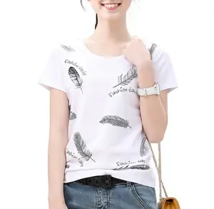 2023 2024 benutzer definierte niedrige MOQ koreanische Damen Frauen Mädchen neues Modell kurze Ärmel Mode Feder muster T-Shirts