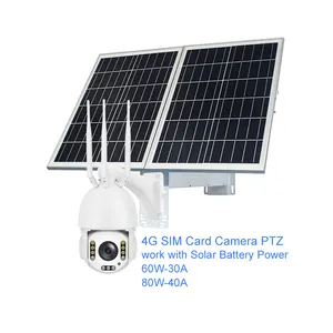 60W Solar Powered 5MP 36X 4G CCTV Camera PTZ With Two-Way Audio Built-In Mic Siren 4G SIM Card Supported