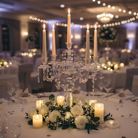 Chandelier en acrylique transparent à 3/5 bras, style moderne et minimaliste, élégant, pour bougies coniques, idéal pour mariages, banquets et tables de luxe
