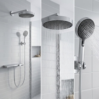 Robinet de douche moderne multifonctionnel de luxe en chrome brossé avec cartouche céramique et fonction pause douce pour salles de bain d'appartements, d'hôtels et de villas