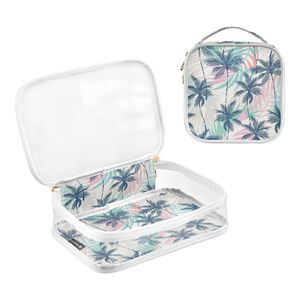 Lot de 2 trousses de toilette transparentes en PVC avec imprimé palmier, personnalisables avec logo, grande capacité, étanches, pour voyage - Product Image 1