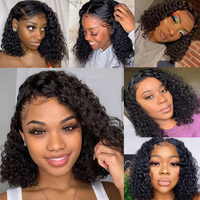 Peluca de cabello humano con bloque reemplazable, desmontable, con encaje frontal transparente 13x4, sin pegamento, corta, con cremallera, para mujeres afroamericanas