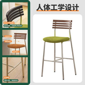 Silla de Bar Estilo Rústico Nórdico, Cromada, de Lujo, Clásica, Alta, para Barra de Cocina, Moderna, de <span class=keywords><strong>Madera</strong></span> y Terciopelo - Product Image 5
