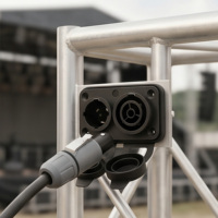 Connecteur d'alimentation étanche IP65 Powercon TRUE1 entrée et sortie combinés 16A 250V, double prise, montage sur panneau avec couvercle - OEM ODM