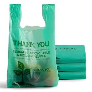 Sacchetto per la spesa personalizzato stampato in PE compostabile usa e getta con manici a gilet - Product Image 4