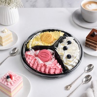 Ventes chaudes - Boîte d'emballage pour pâtisserie en plastique PET à 3 compartiments, boîte ronde pour en-cas, biscuits, gâteaux avec couvercle transparent